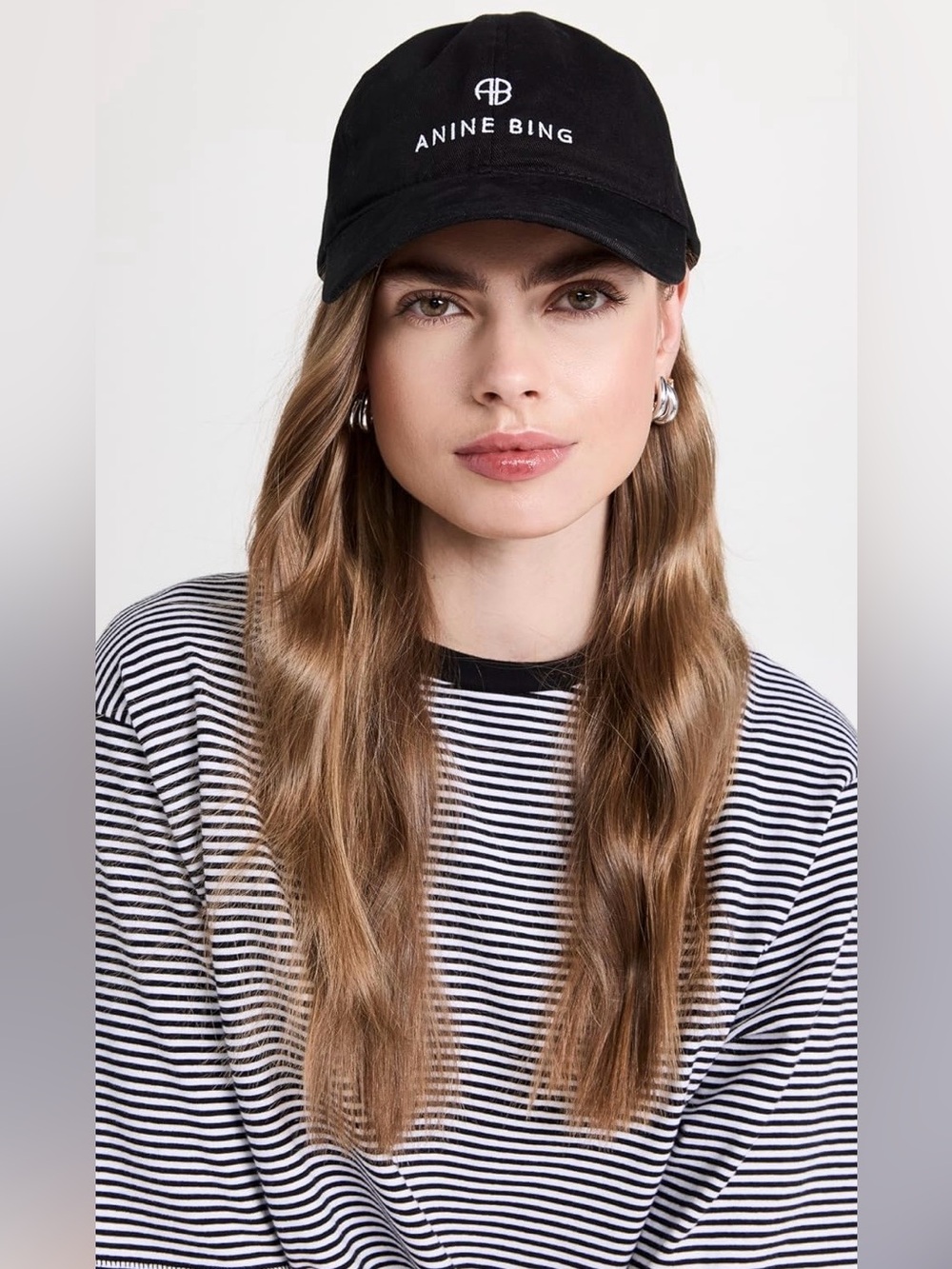 Anine Bing Black Logo Baseball Hat with White Embroidery